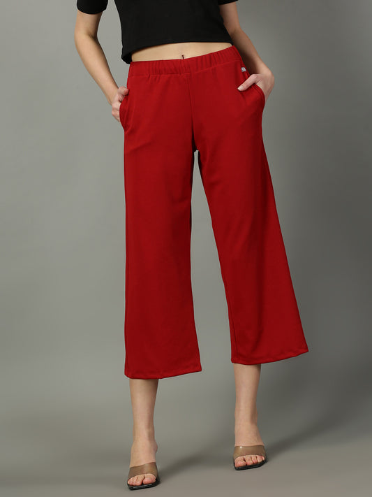 Maroon Stretchable Culottes with Pockets