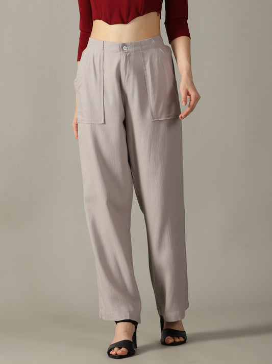Light Grey Wide Leg Linen Trousers