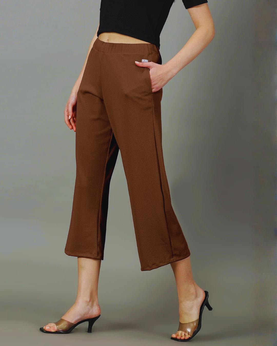 Light Brown Stretchable Culottes with Pockets