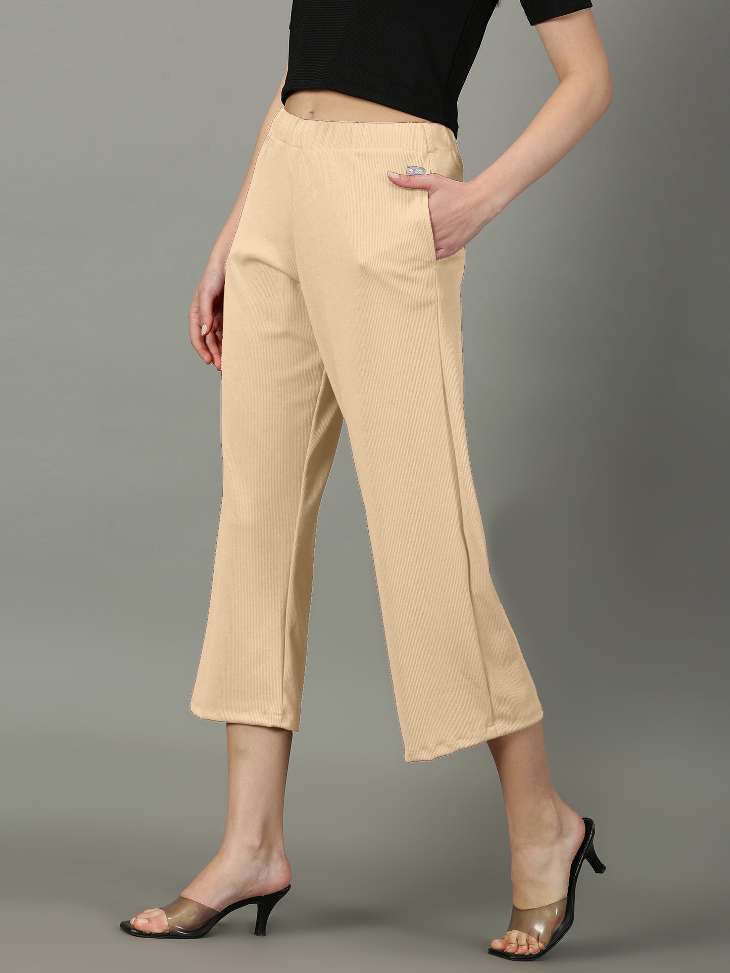 Beige Stretchable Culottes with Pockets