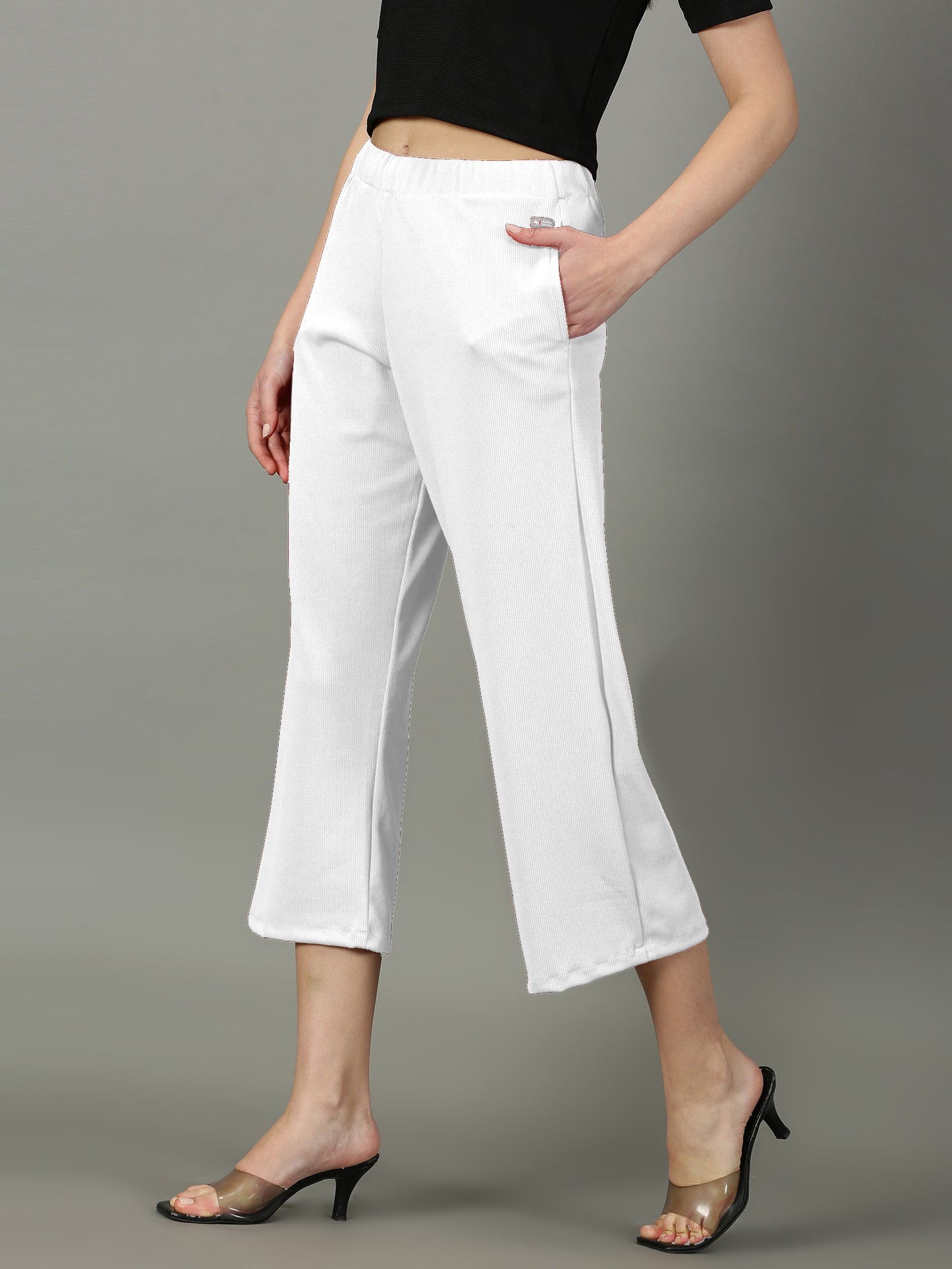 White Stretchable Culottes with Pockets