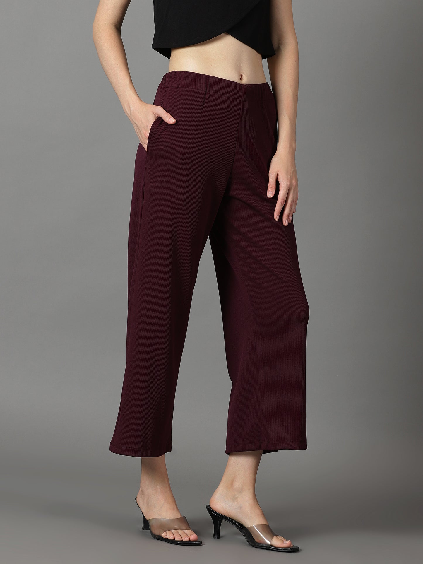 Wine Stretchable Culottes with Pockets