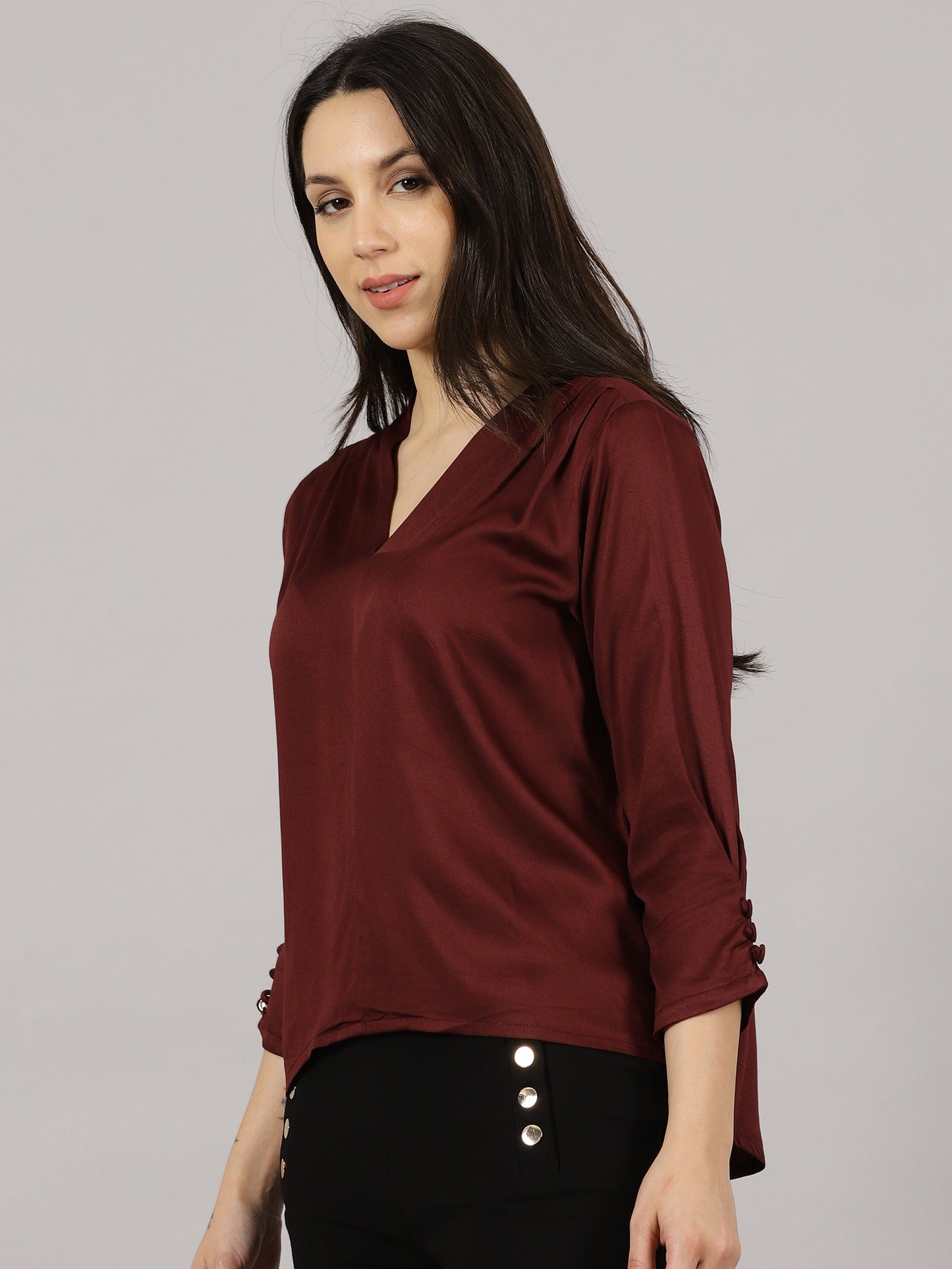 Wine V-Neck Viscose Top