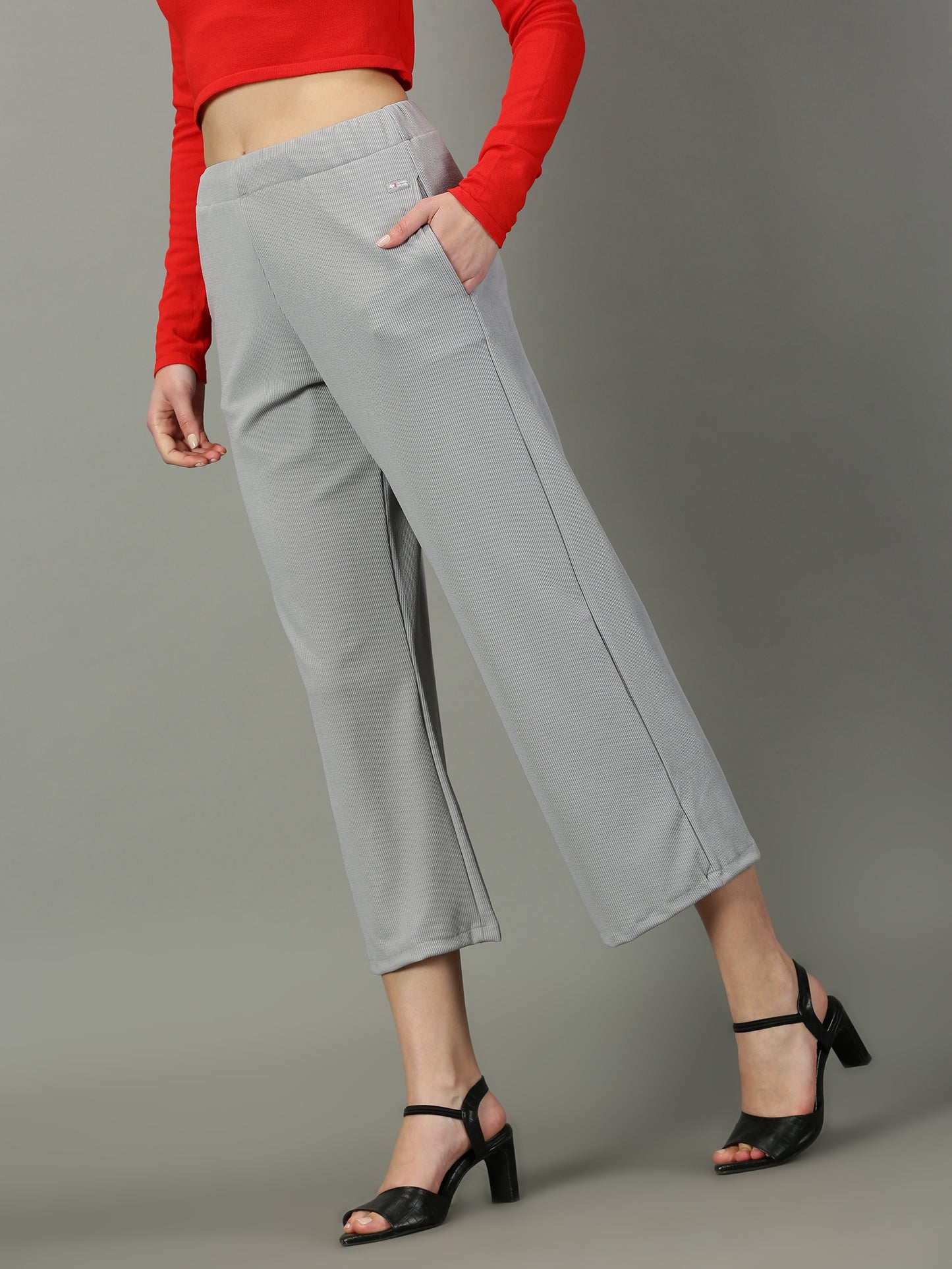 Light Grey Stretchable Culottes with Pockets
