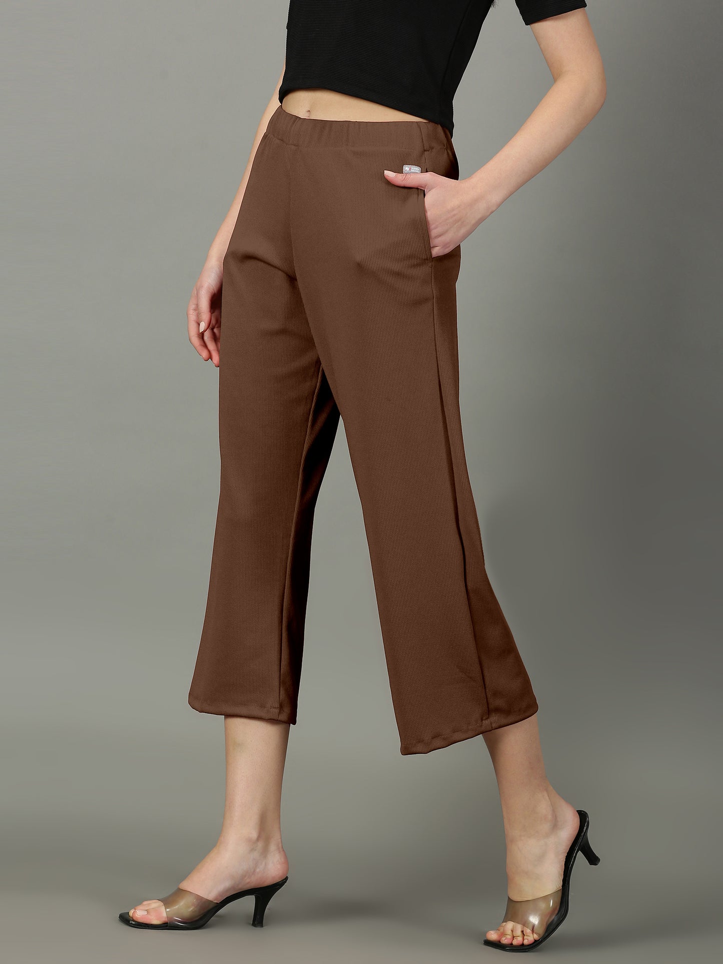 Brown Stretchable Culottes with Pockets