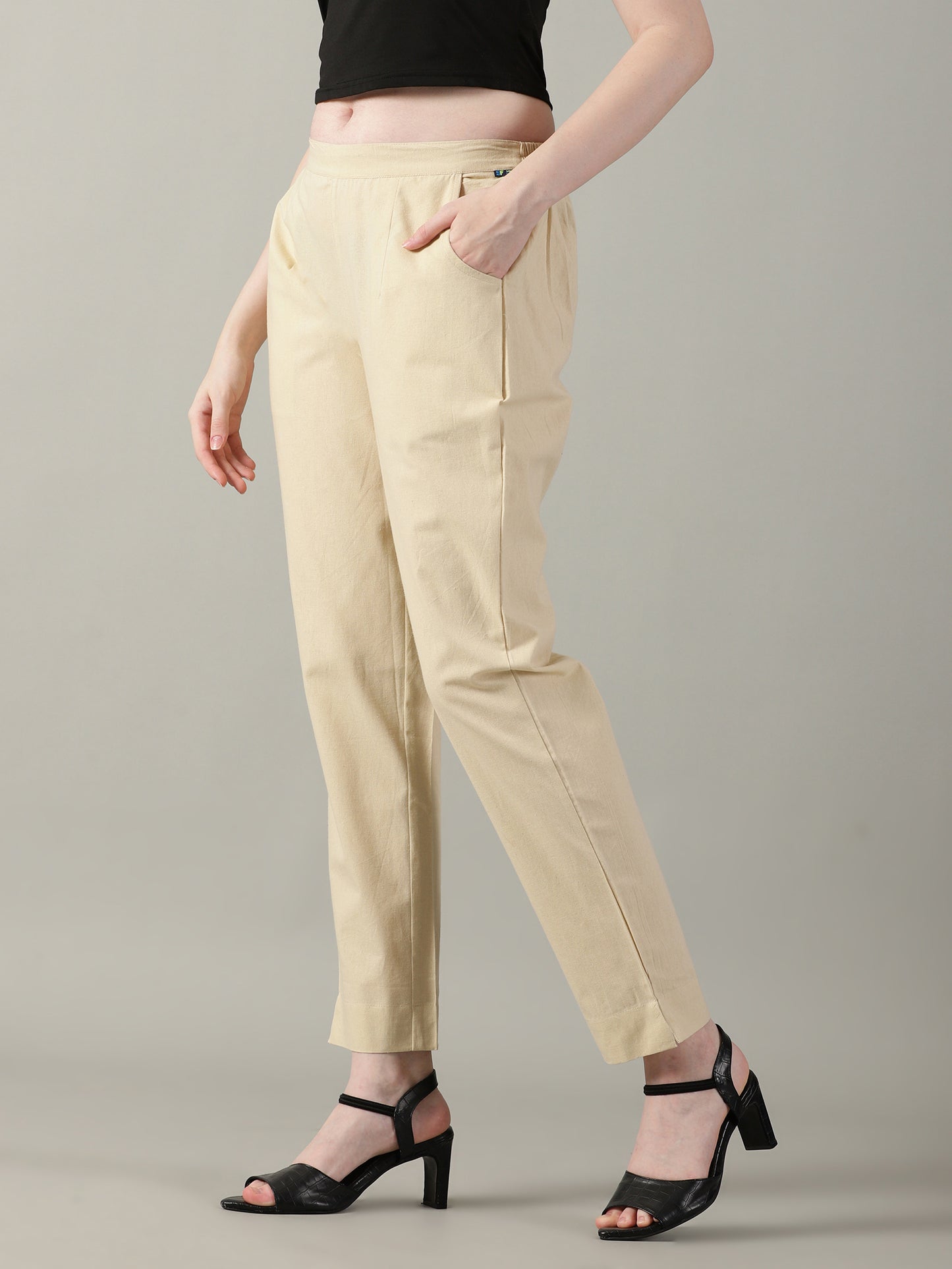 Beige Everyday Cotton Pants