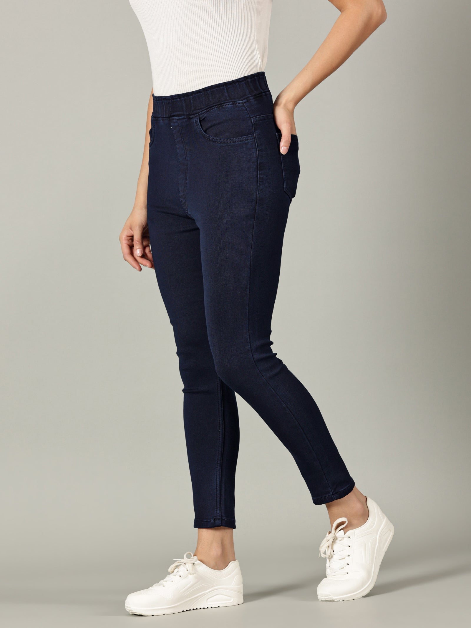 Navy Blue Denim Super Stretchable Jeggings (Skinny Fit) – Sadda