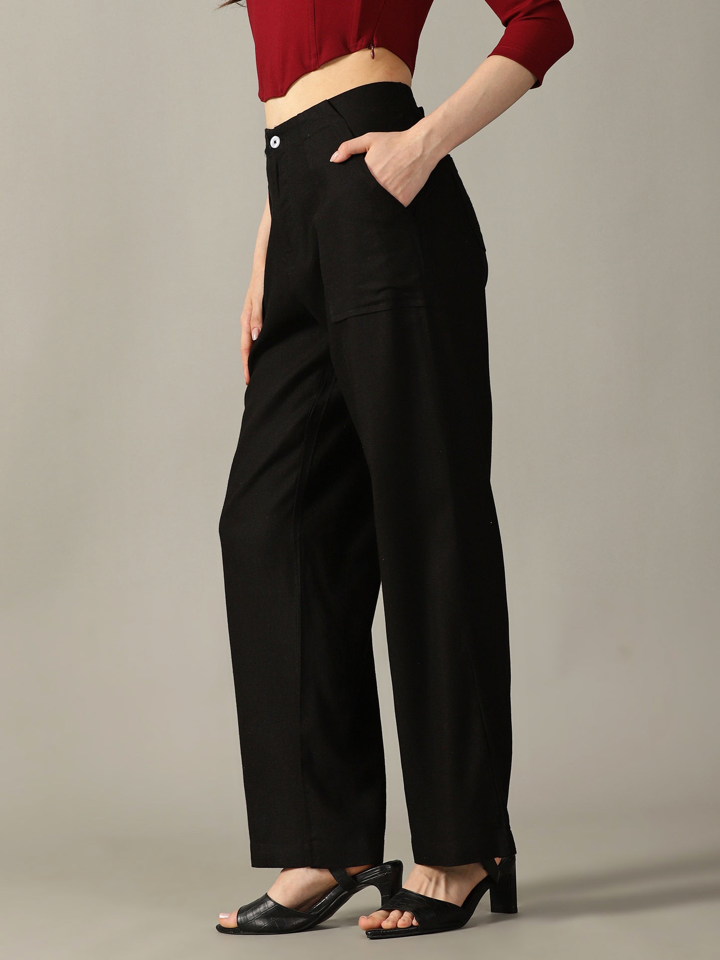 Black Wide Leg Linen Trousers