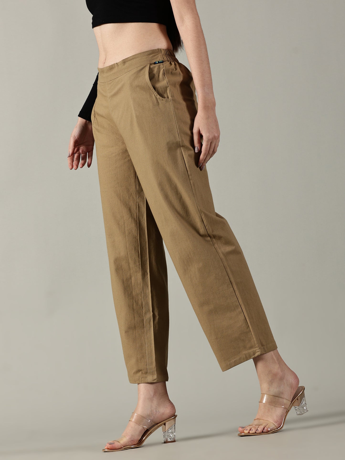 Light Brown Cotton Wide-Leg Pants