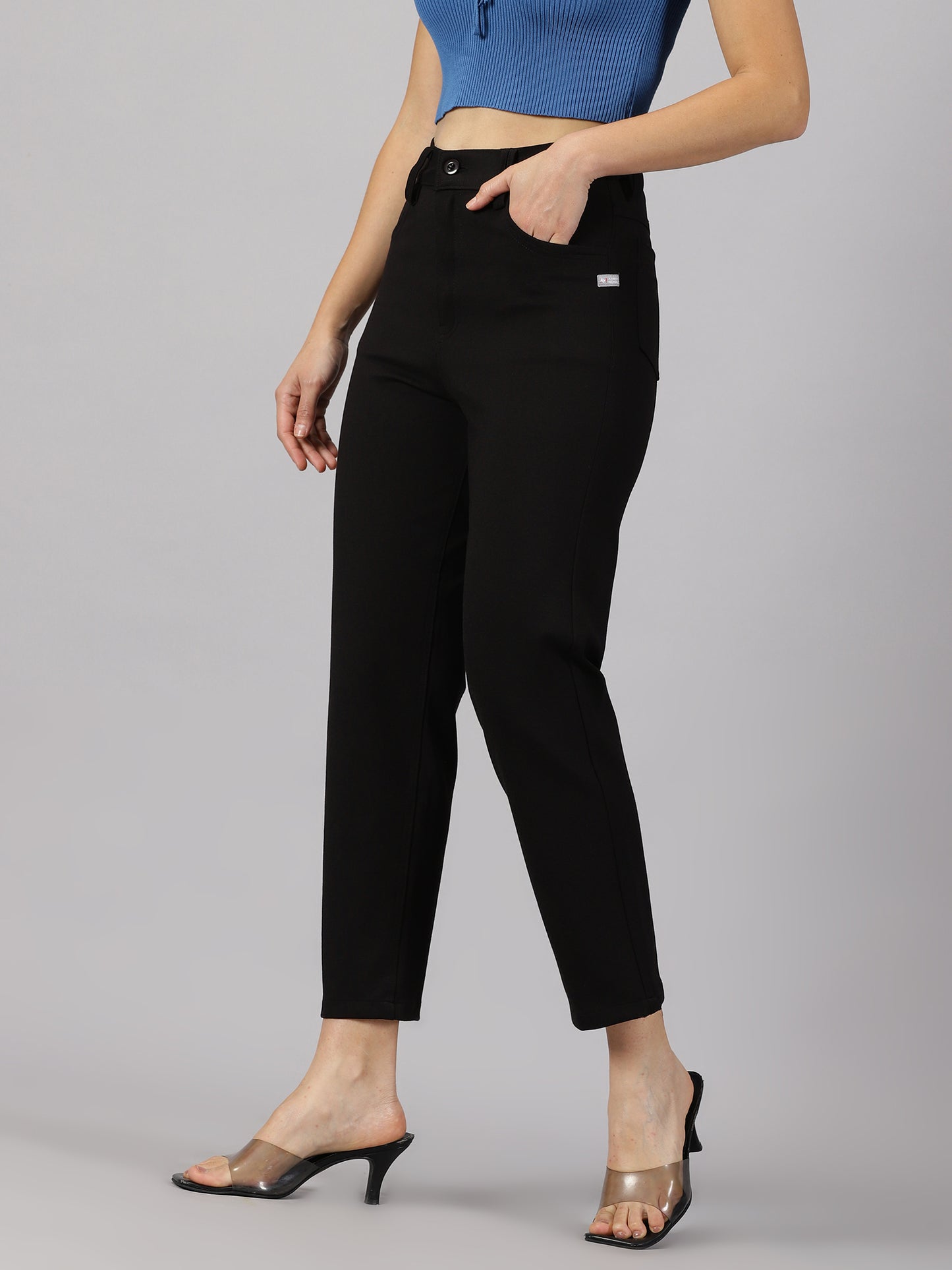 Black Solid four pocket stretchable trousers