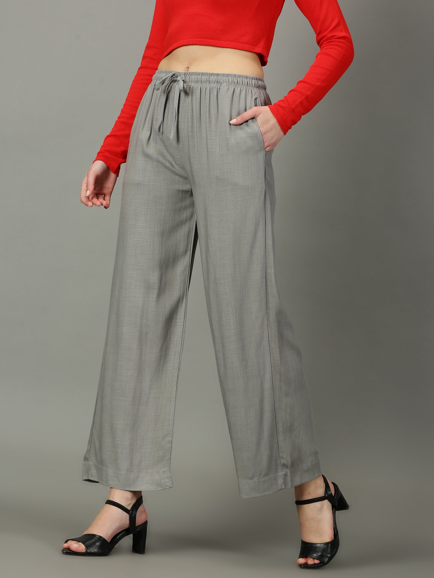Light Grey Solid Slub Palazzos
