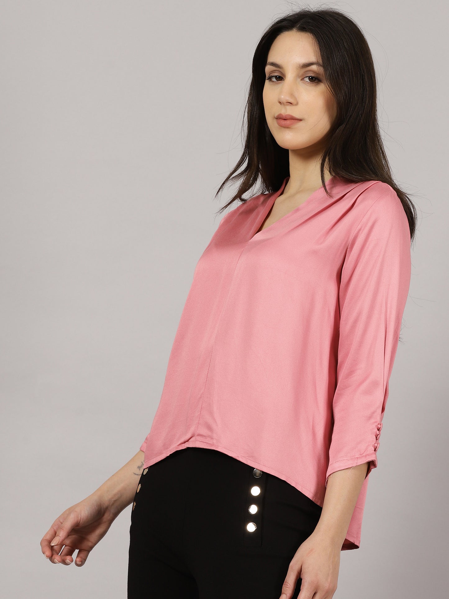 Blush Pink V-Neck Viscose Top