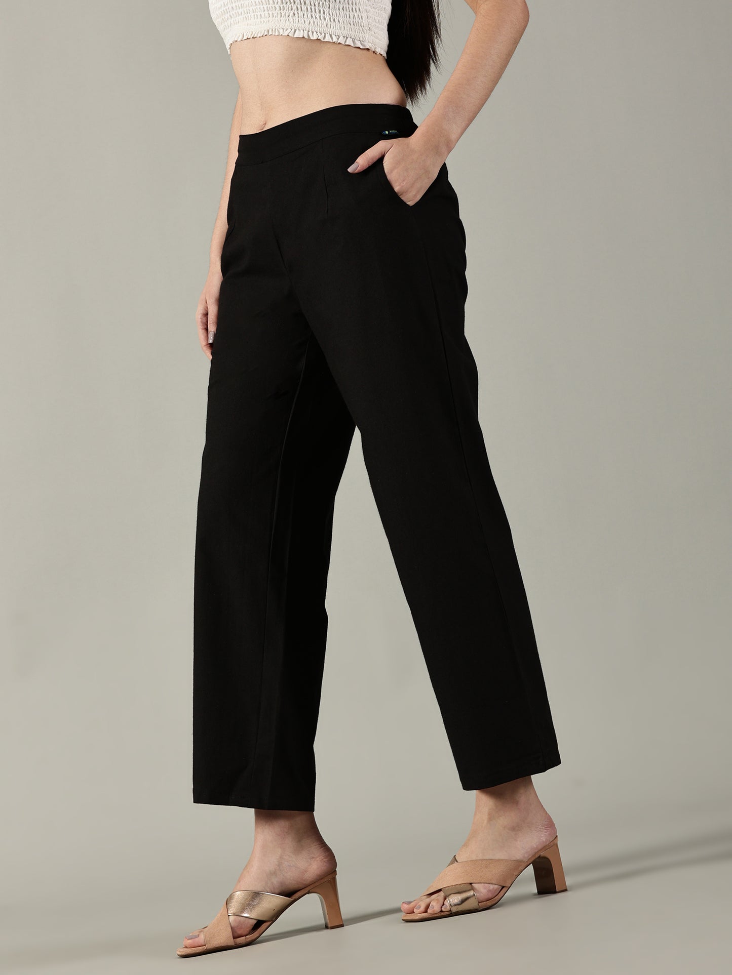 Black Cotton Wide-Leg Pants