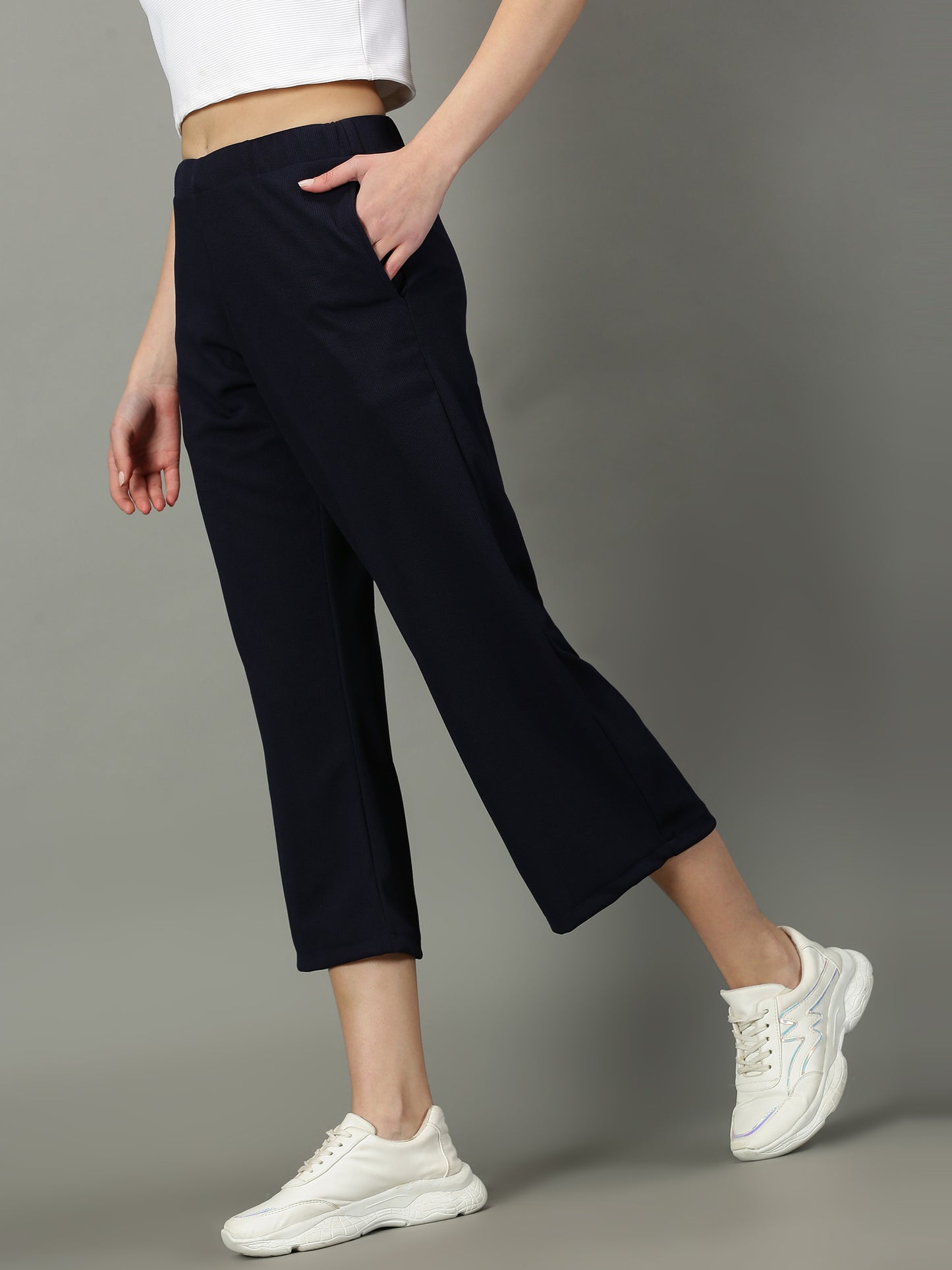 Navy Stretchable Culottes with Pockets