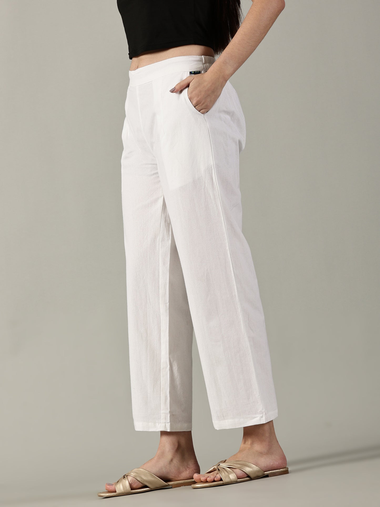 White Cotton Wide-Leg Pants