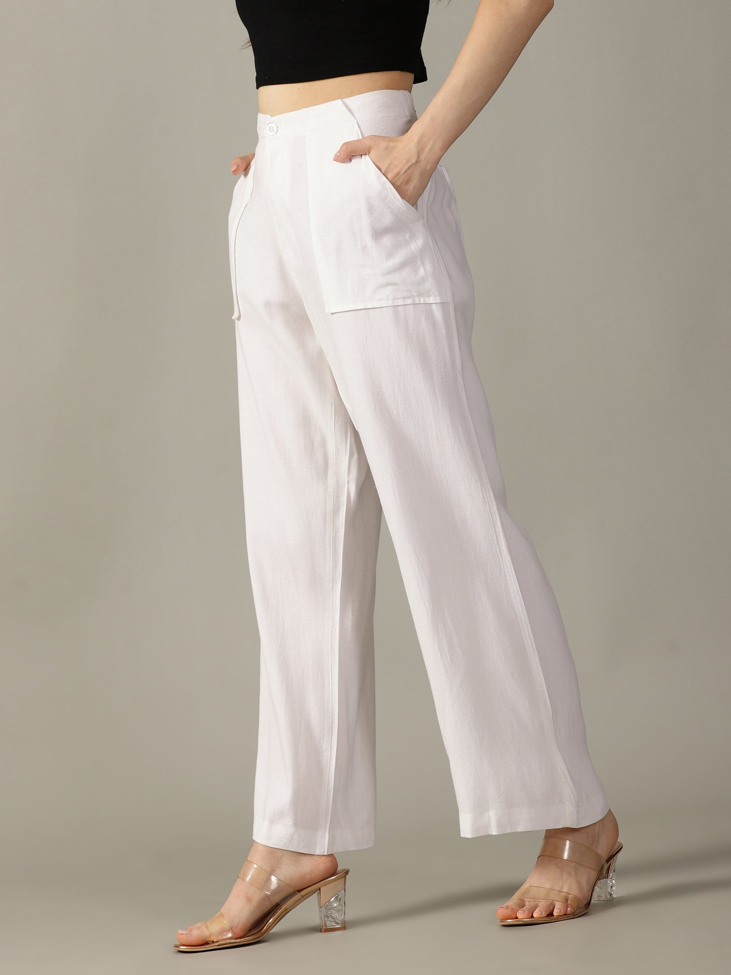 White Wide Leg Linen Trousers