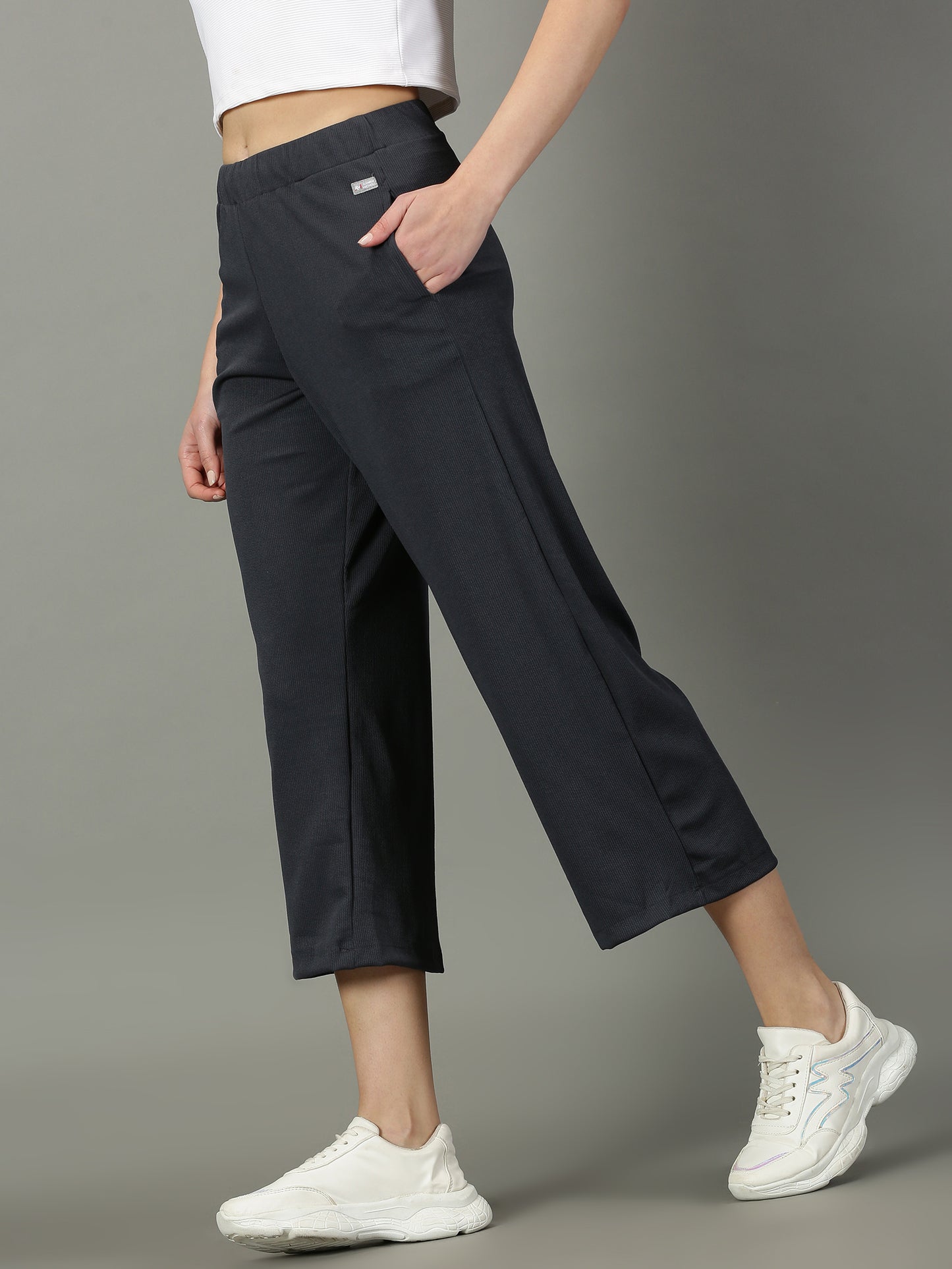 Dark Grey Stretchable Culottes with Pockets