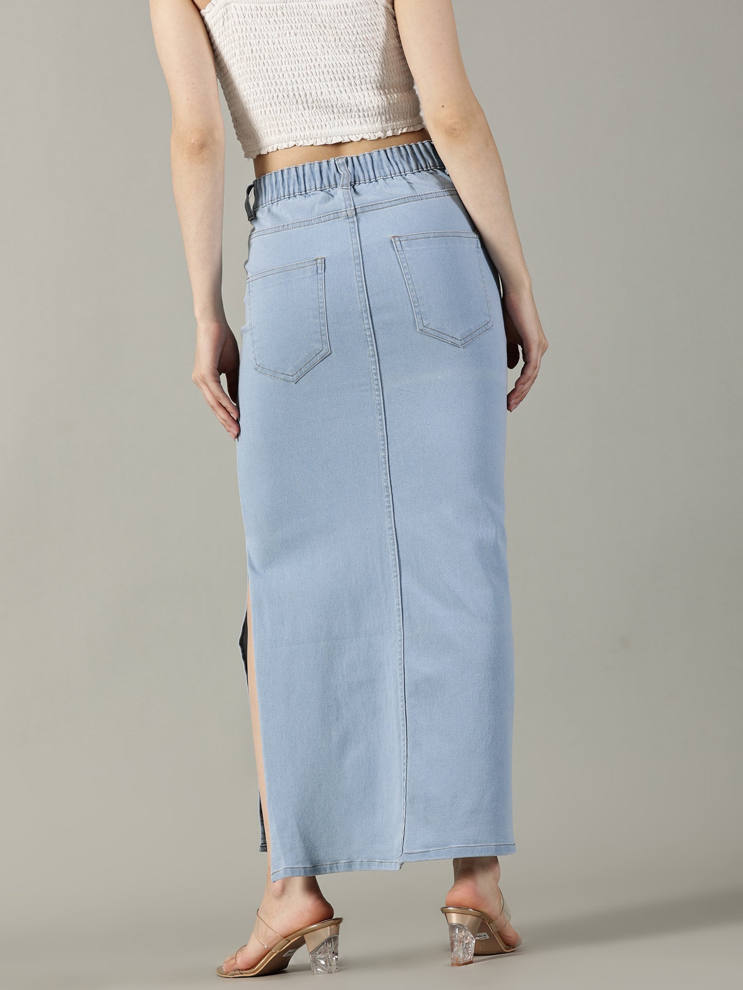 Sky Blue Denim Midi Skirt
