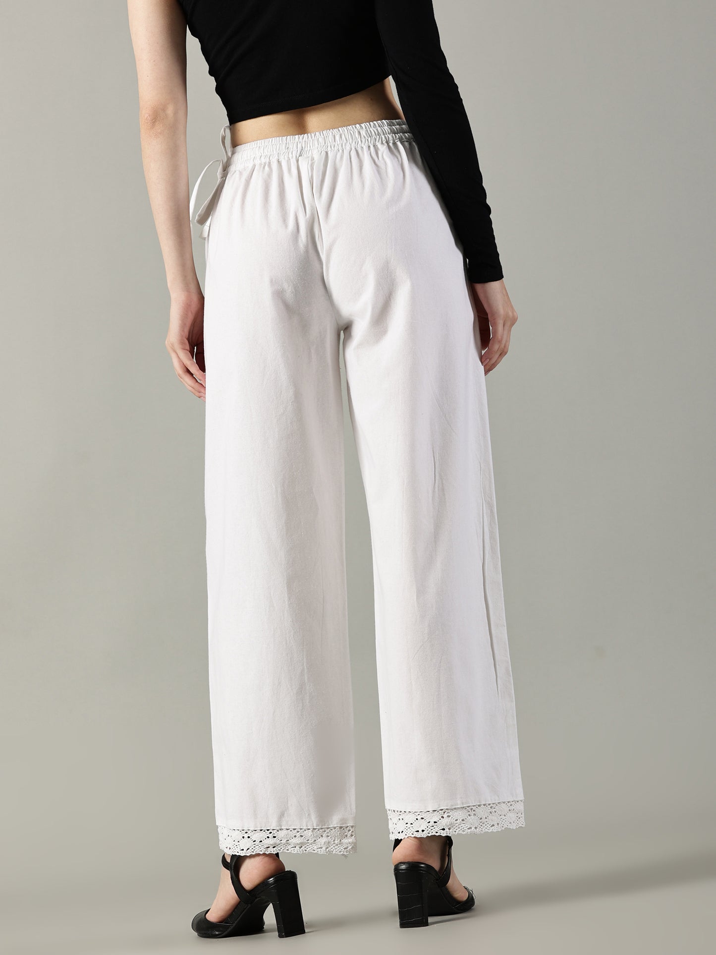 White Cotton Crochet Palazzo