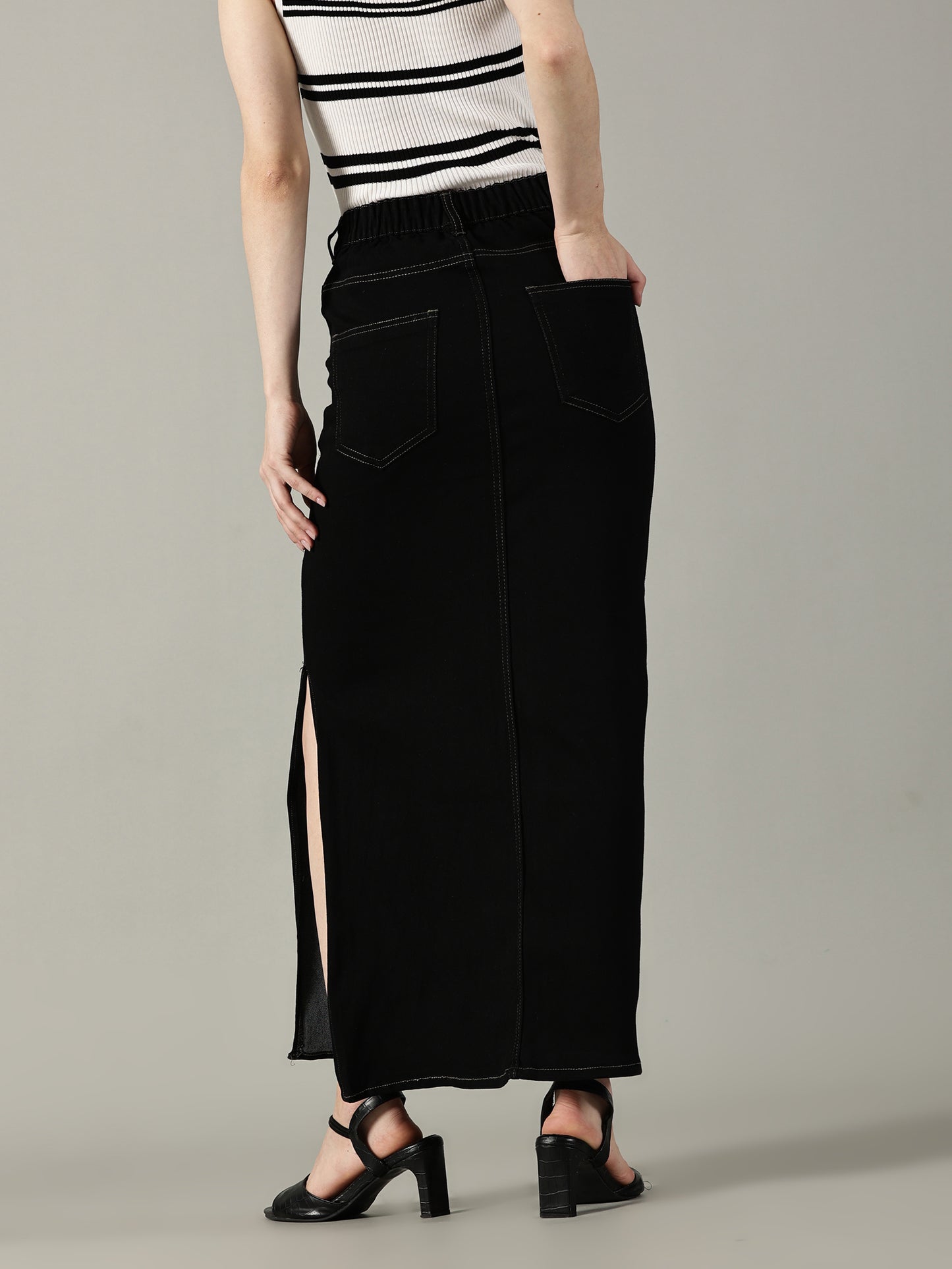 Black Denim Midi Skirt
