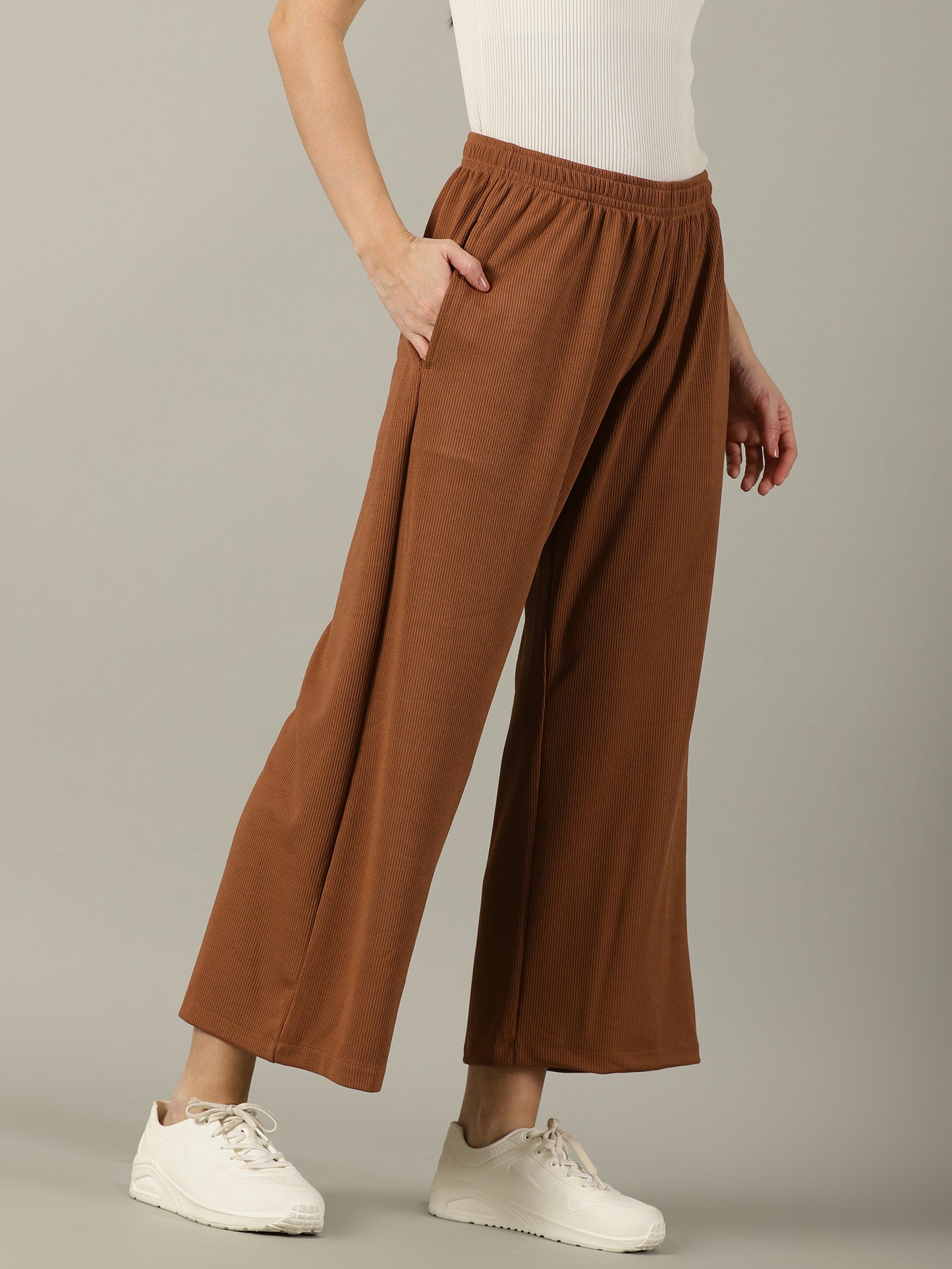 Light Brown Stretchable Culottes with Pockets