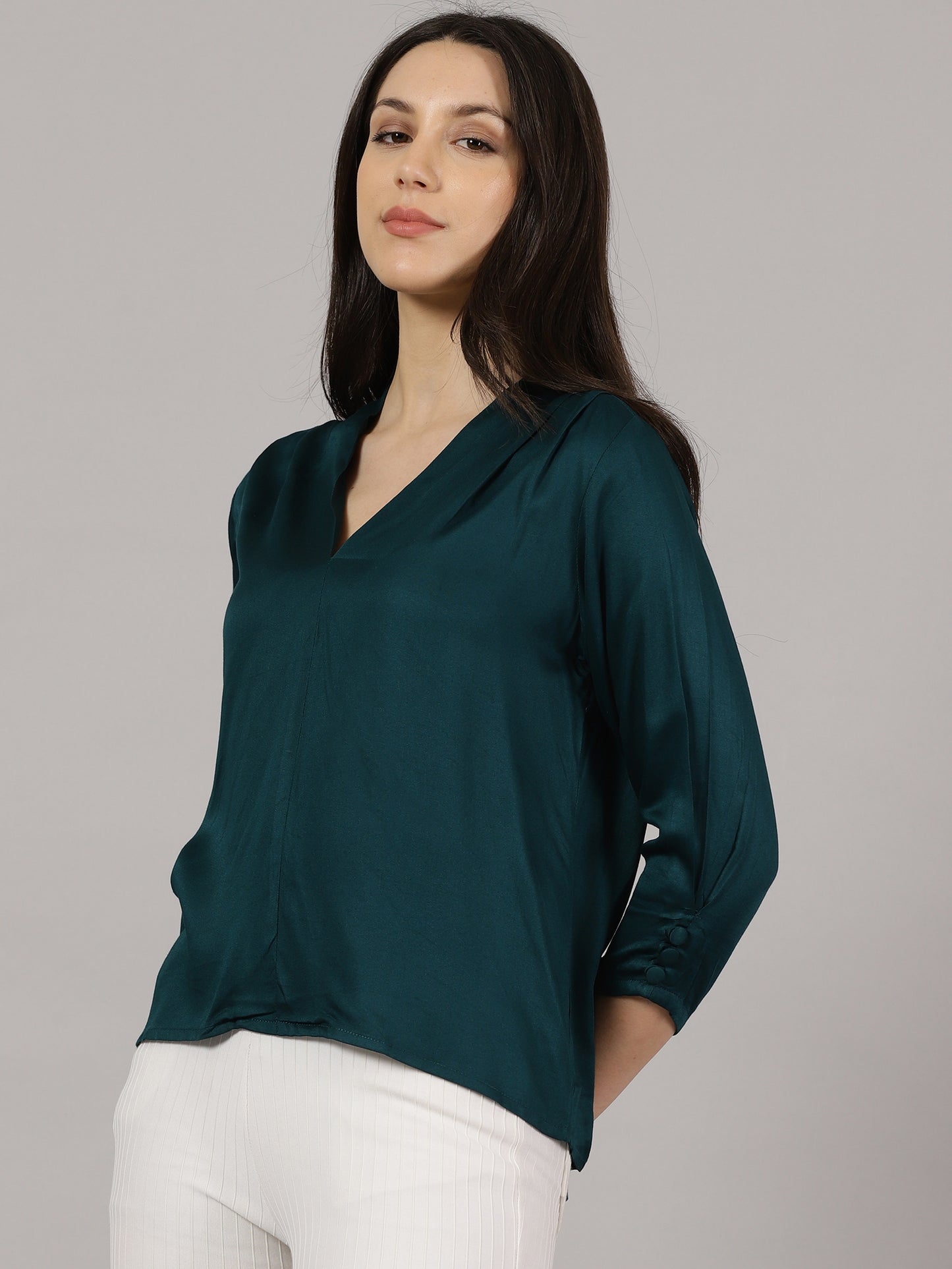 Teal V-Neck Viscose Top
