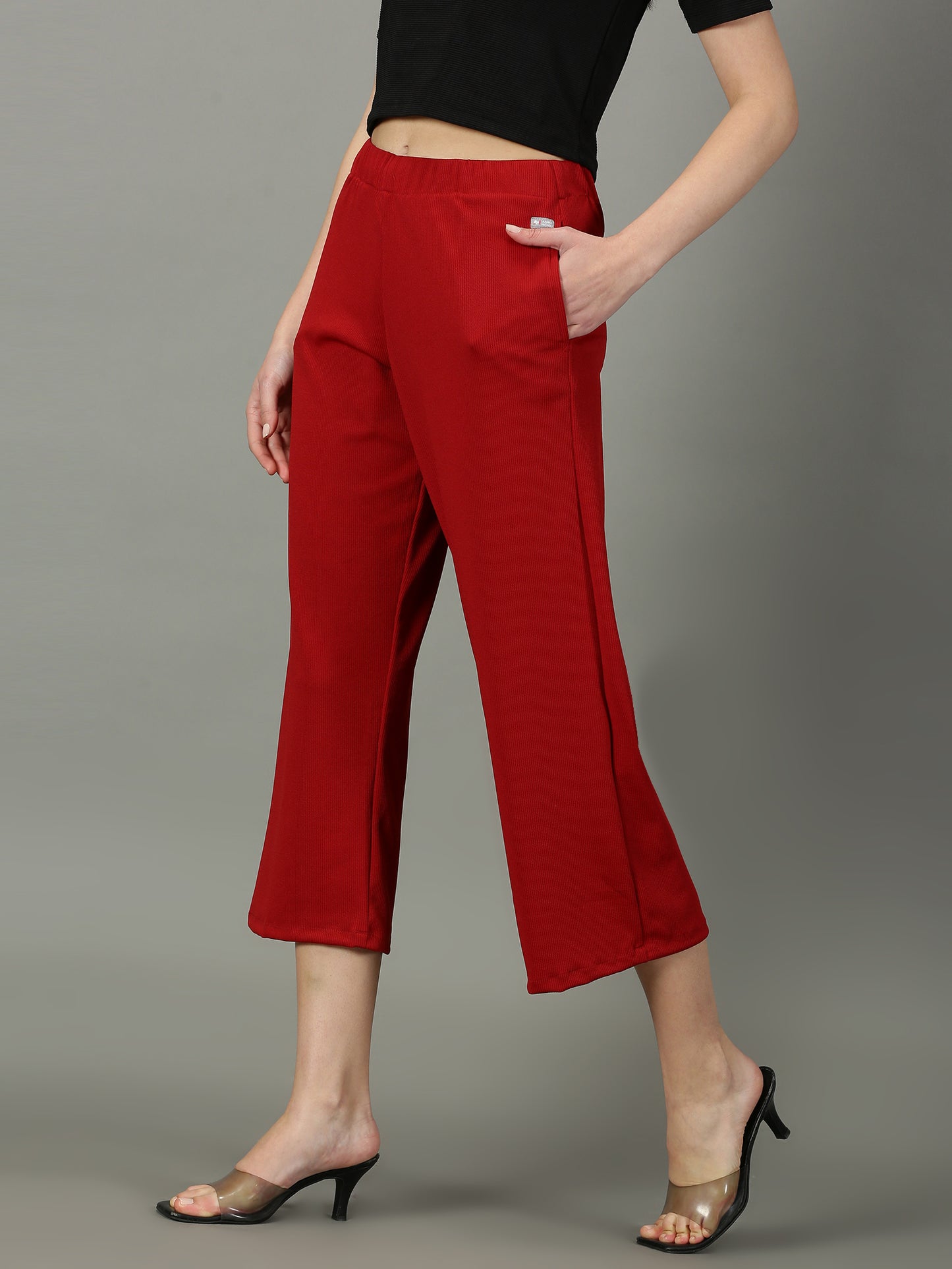 Maroon Stretchable Culottes with Pockets