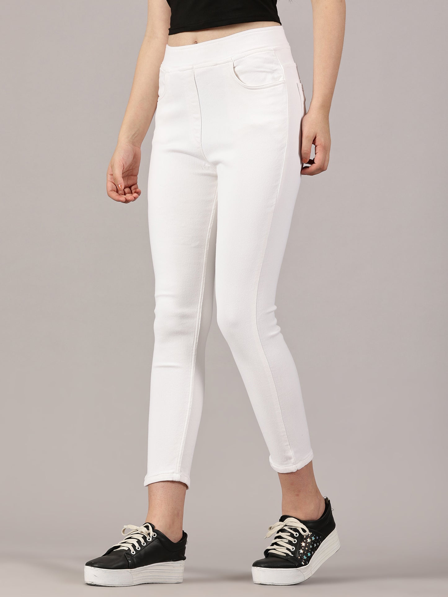 White Denim Super Stretchable Jeggings (Skinny Fit)