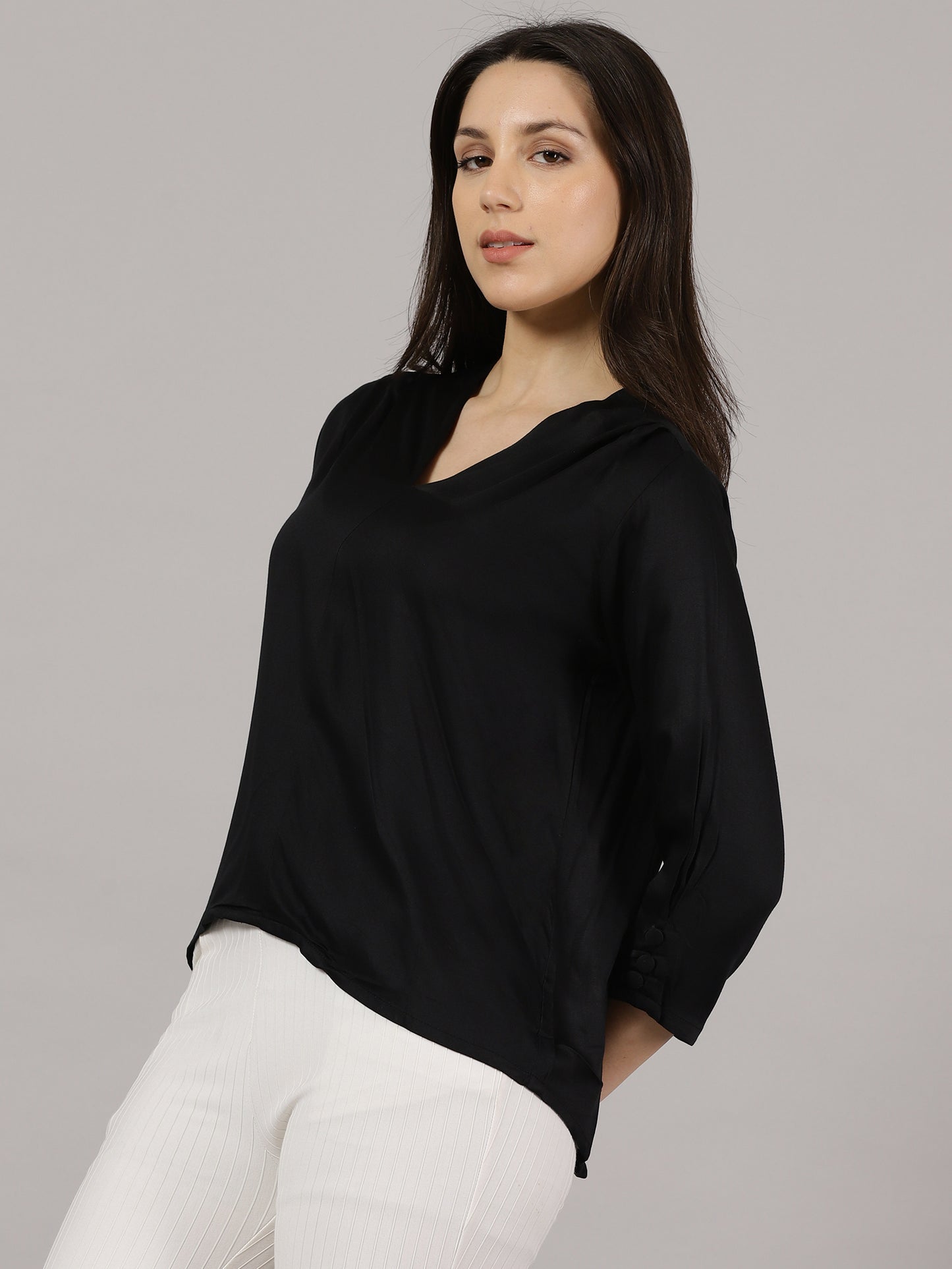 Black V-Neck Viscose Top