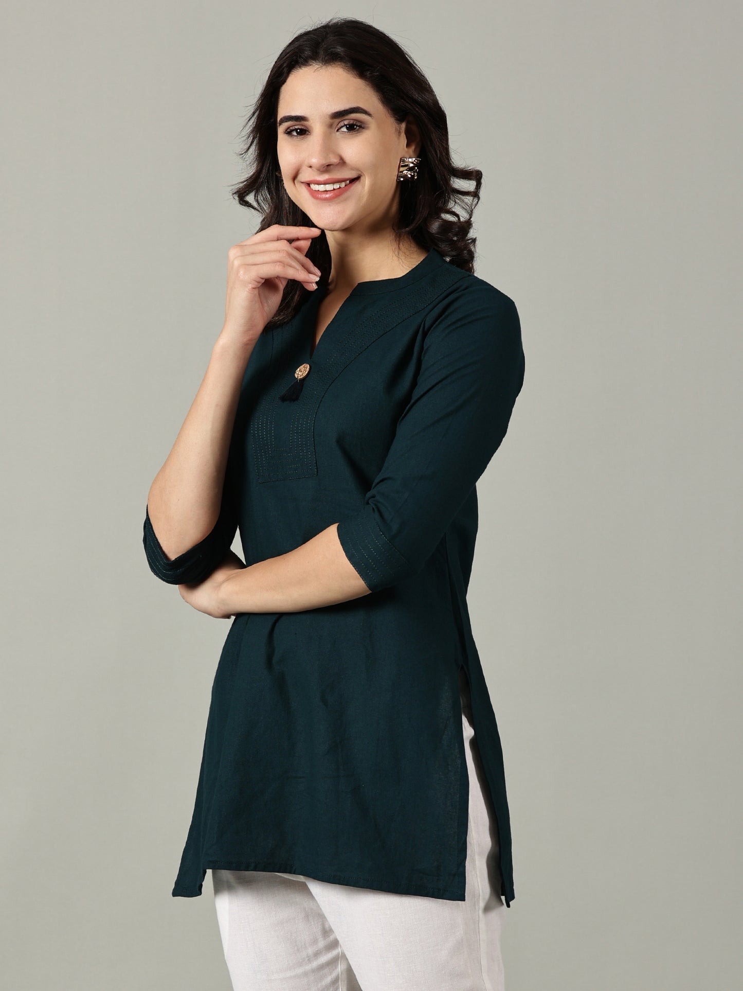 Dark Teal Short Cotton Kurti