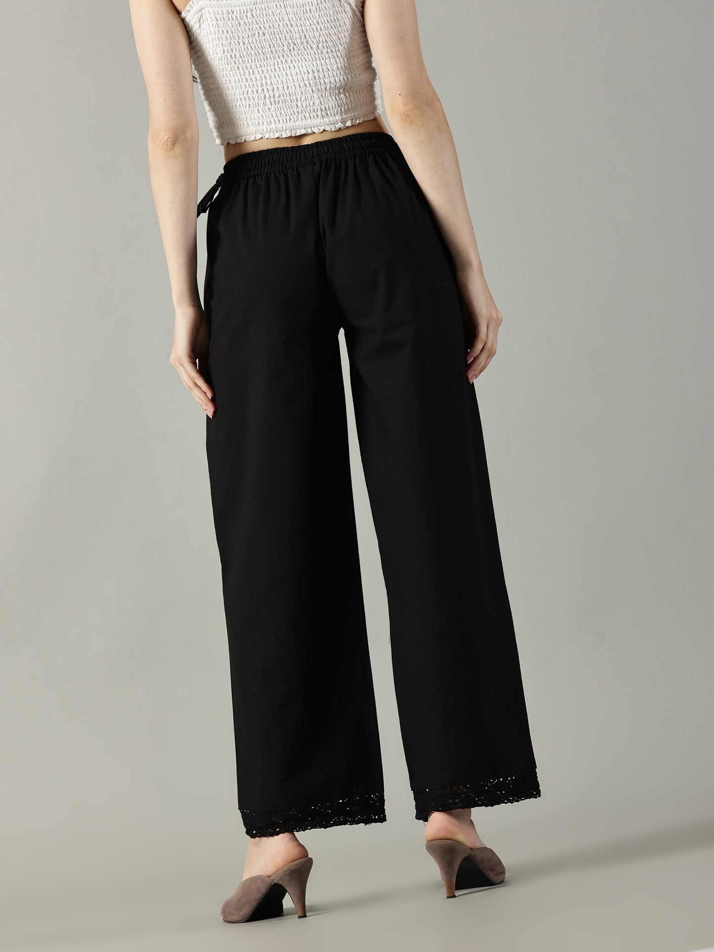 Black Cotton Crochet Palazzo