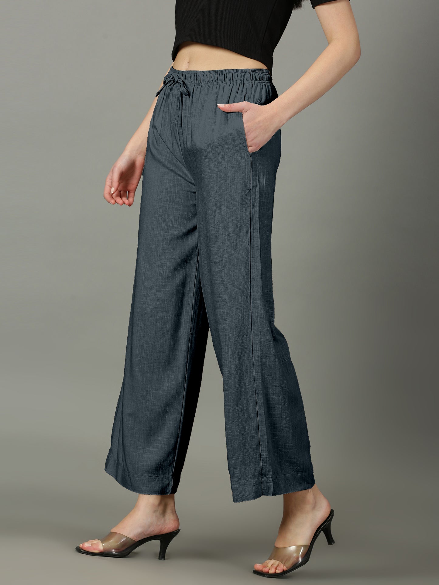 Dark Grey Solid Slub Palazzos