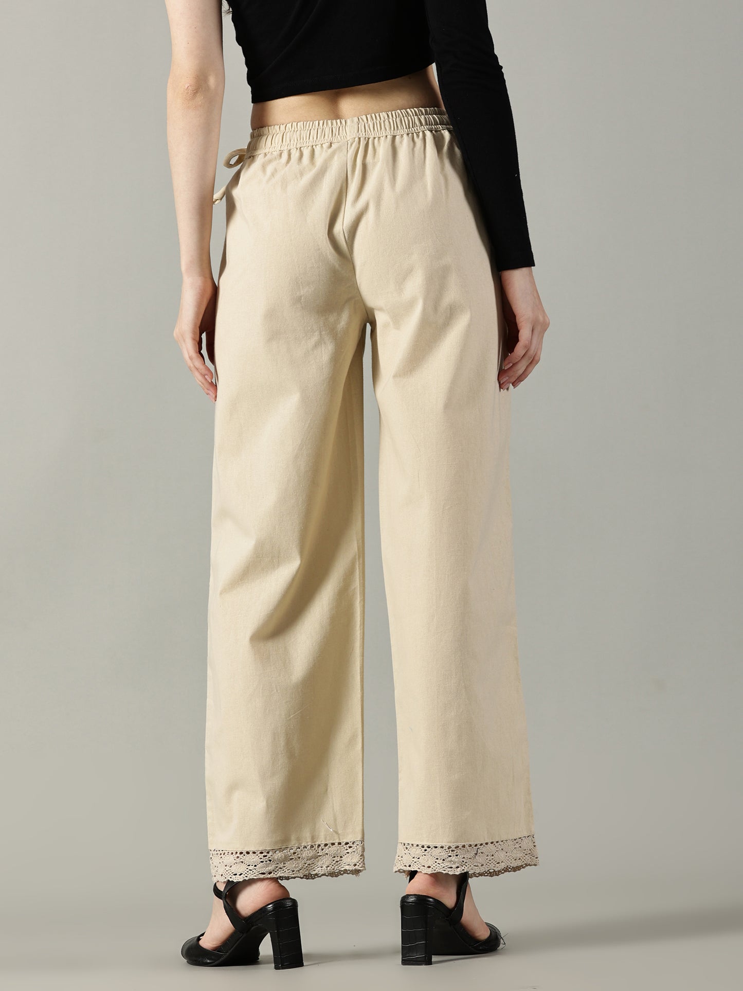 Beige White Cotton Crochet Palazzo