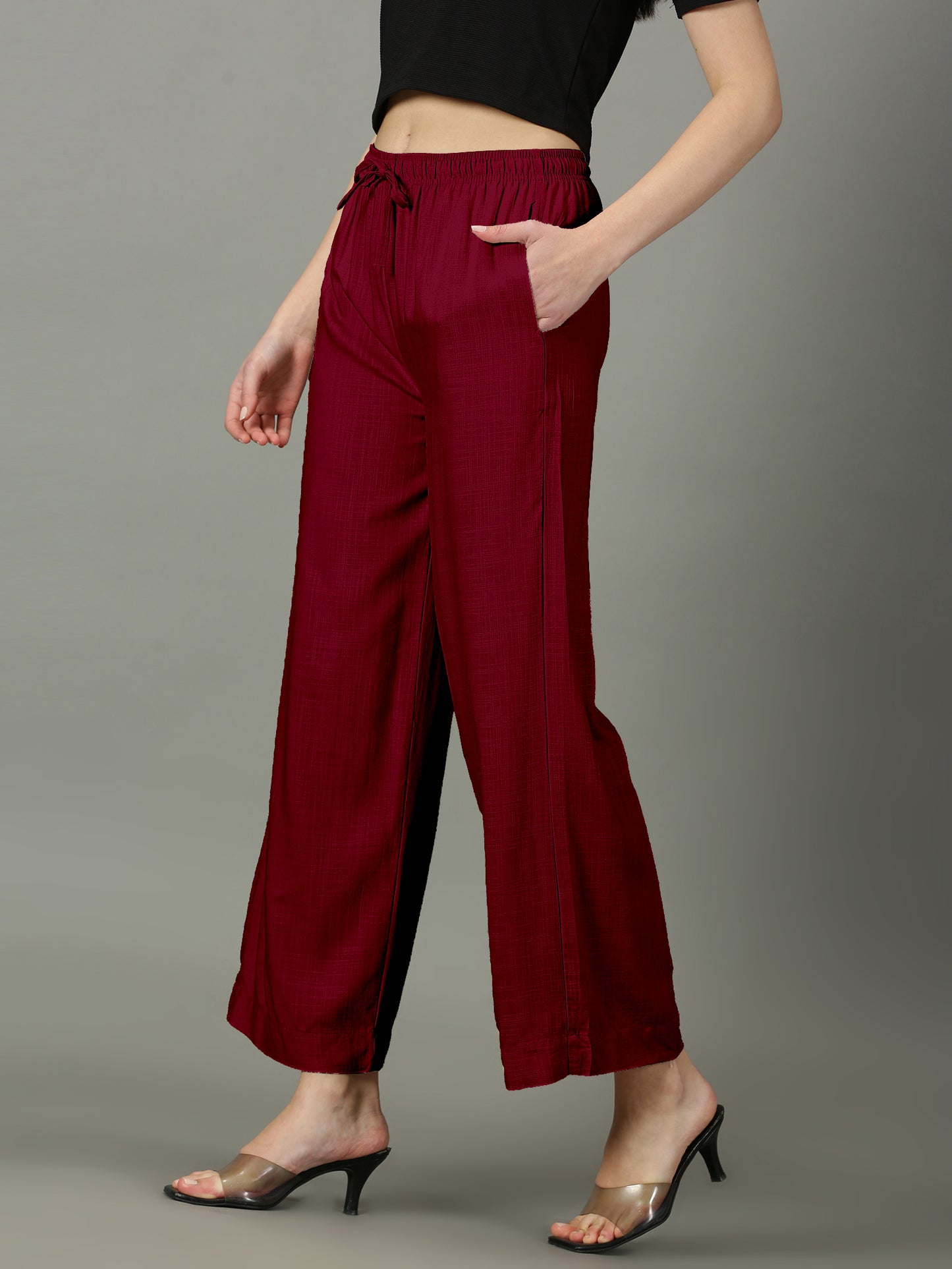 Maroon Solid Slub Palazzos