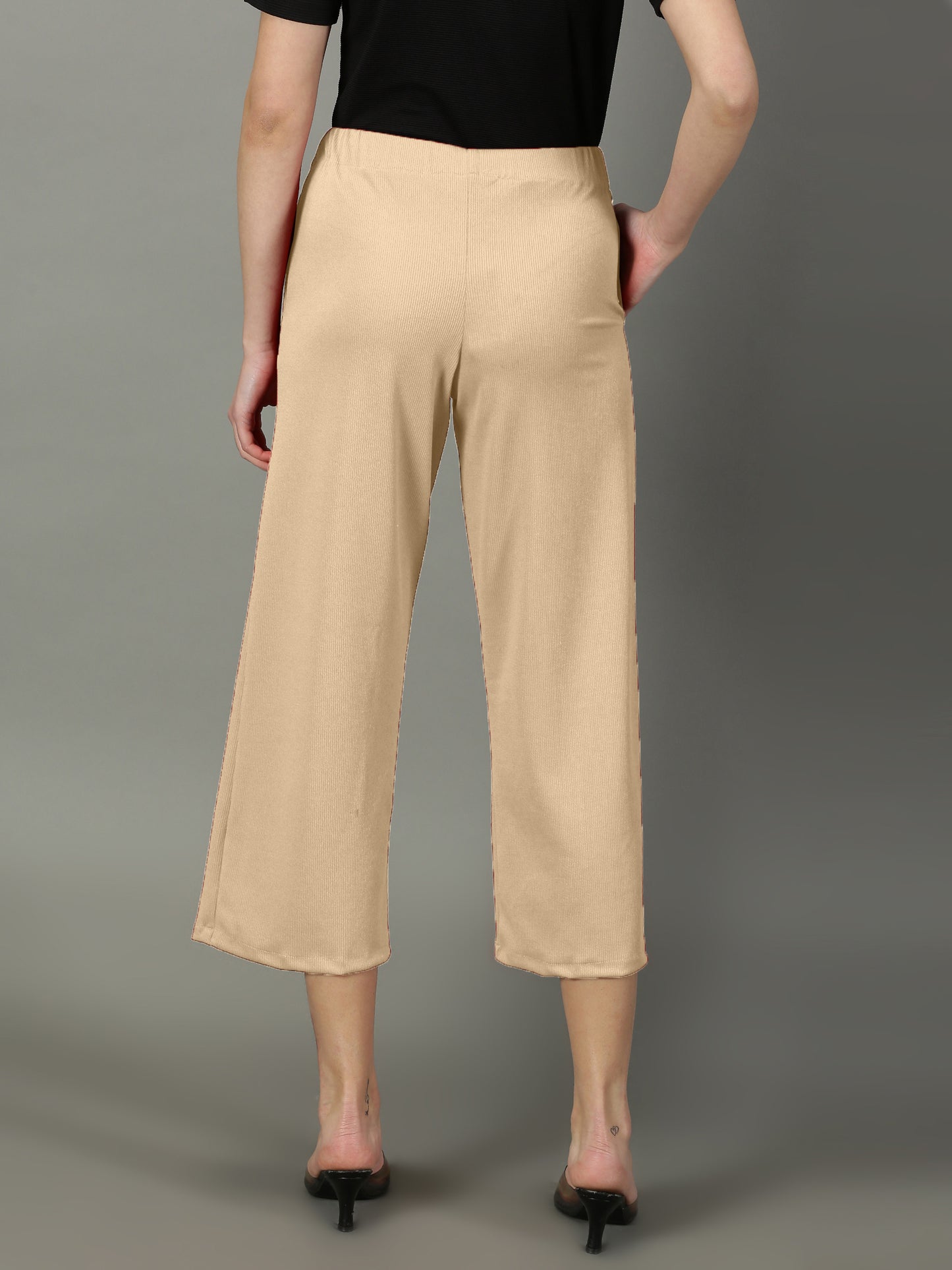 Beige Stretchable Culottes with Pockets