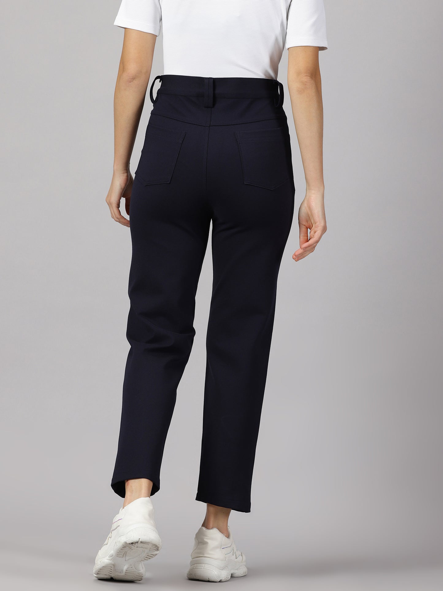 Navy solid four pocket stretchable trousers