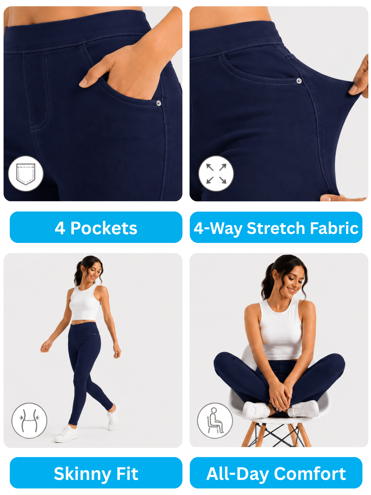 Navy Blue Denim Super Stretchable Jeggings (Skinny Fit)