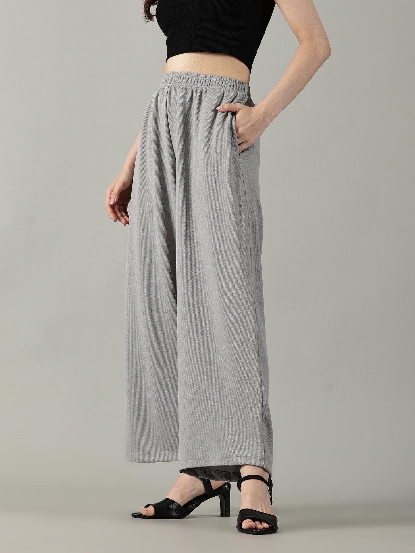 Light Grey Stretchable Culottes with Pockets
