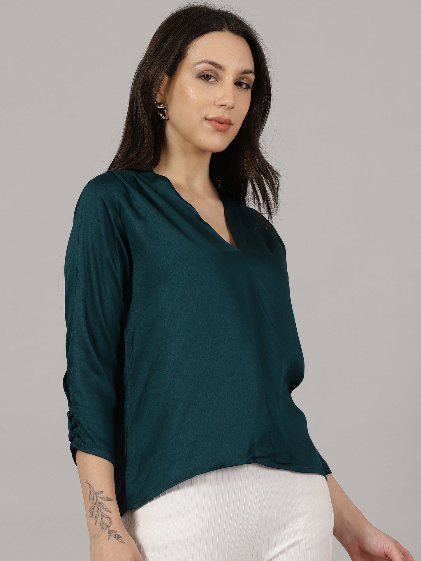 Teal V-Neck Viscose Top