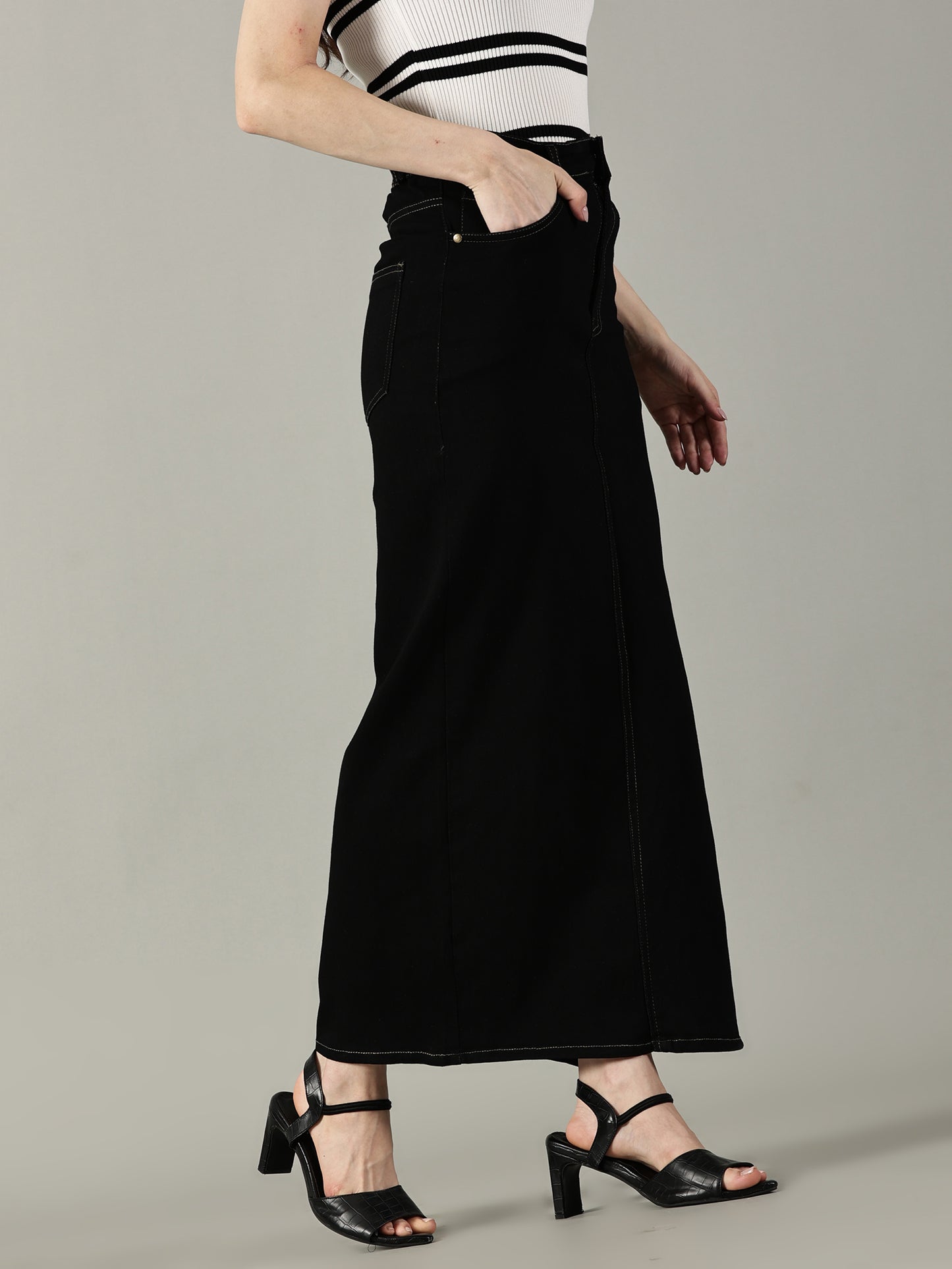 Black Denim Midi Skirt