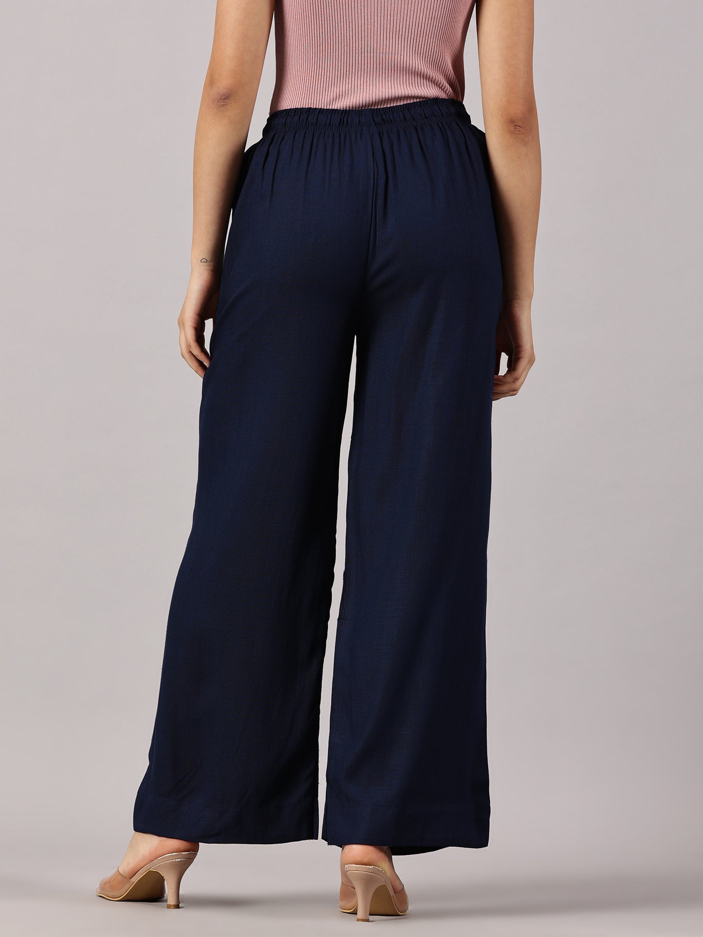 Navy Solid Slub Palazzos