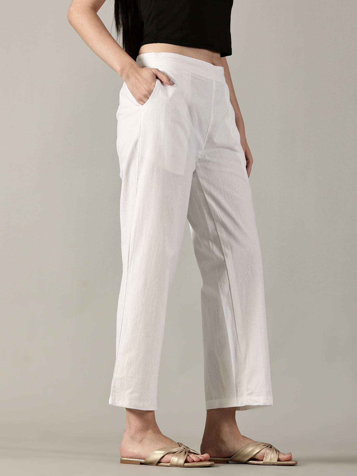 White Cotton Wide-Leg Pants