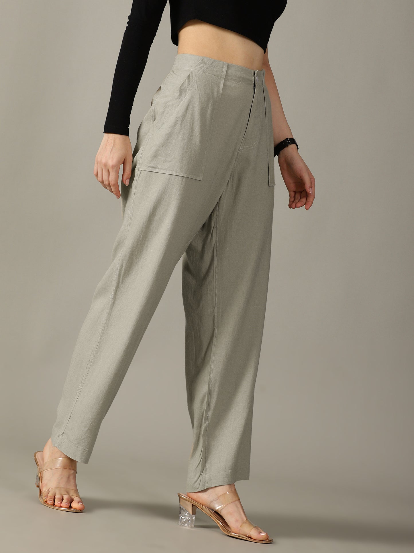 Tea Green Wide Leg Linen Trousers