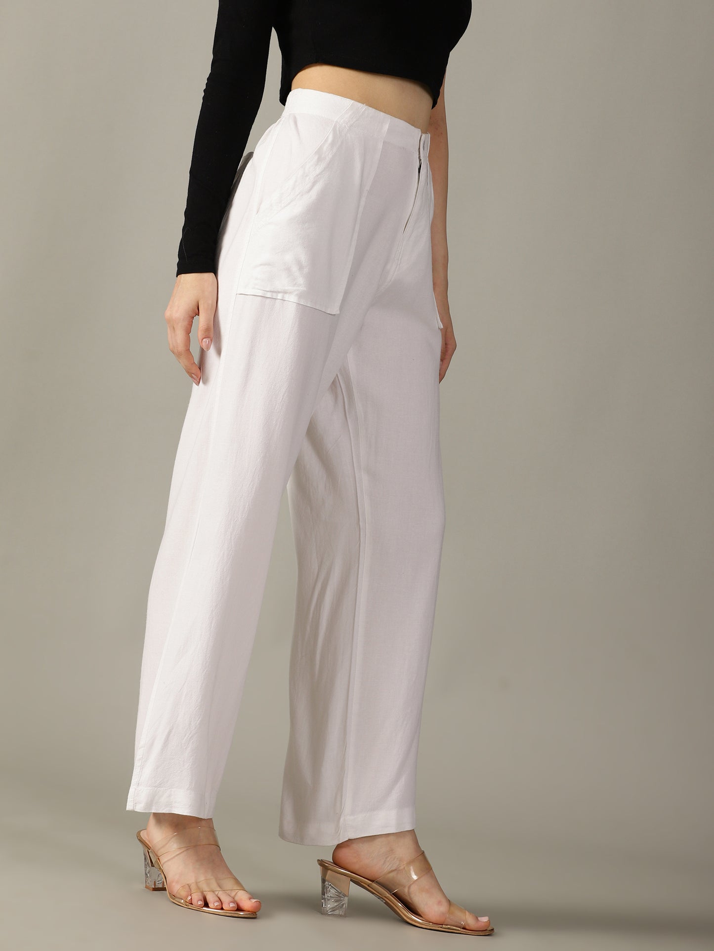 White Wide Leg Linen Trousers