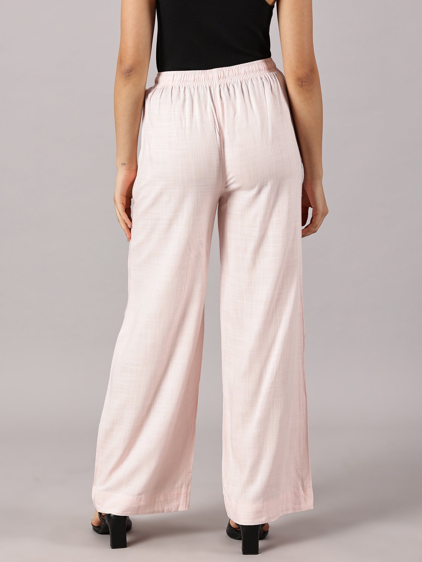 Light Pink Solid Slub Palazzos