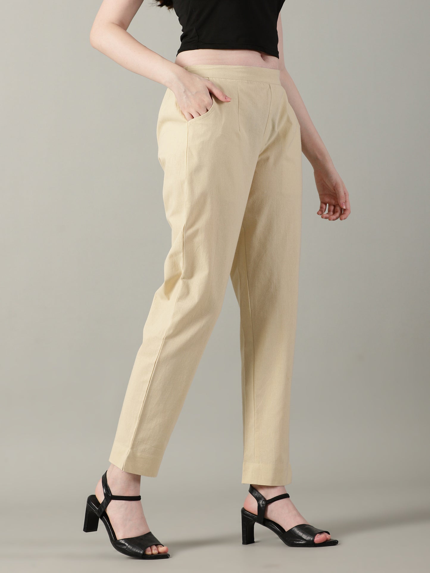 Beige Everyday Cotton Pants