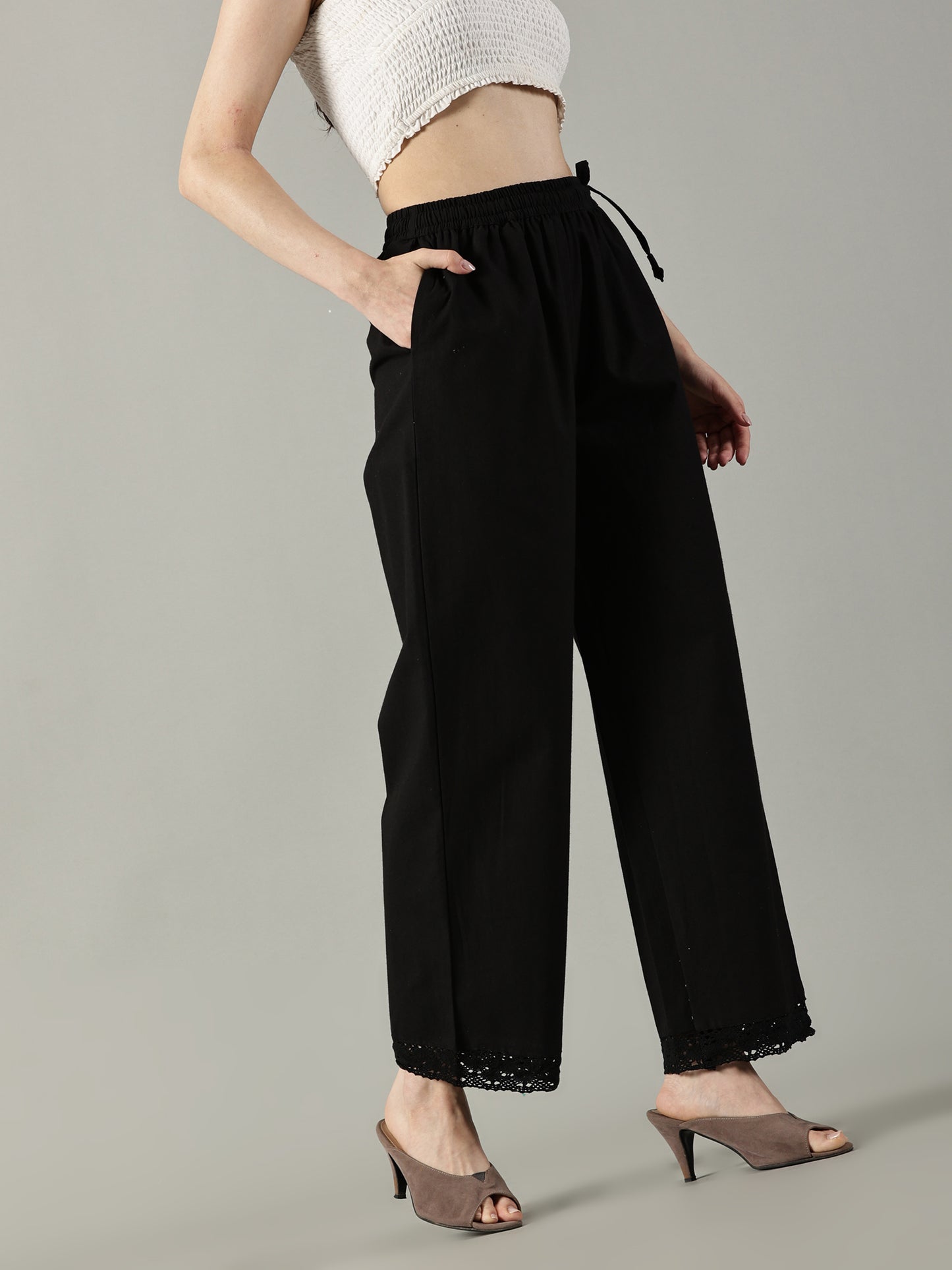 Black Cotton Crochet Palazzo