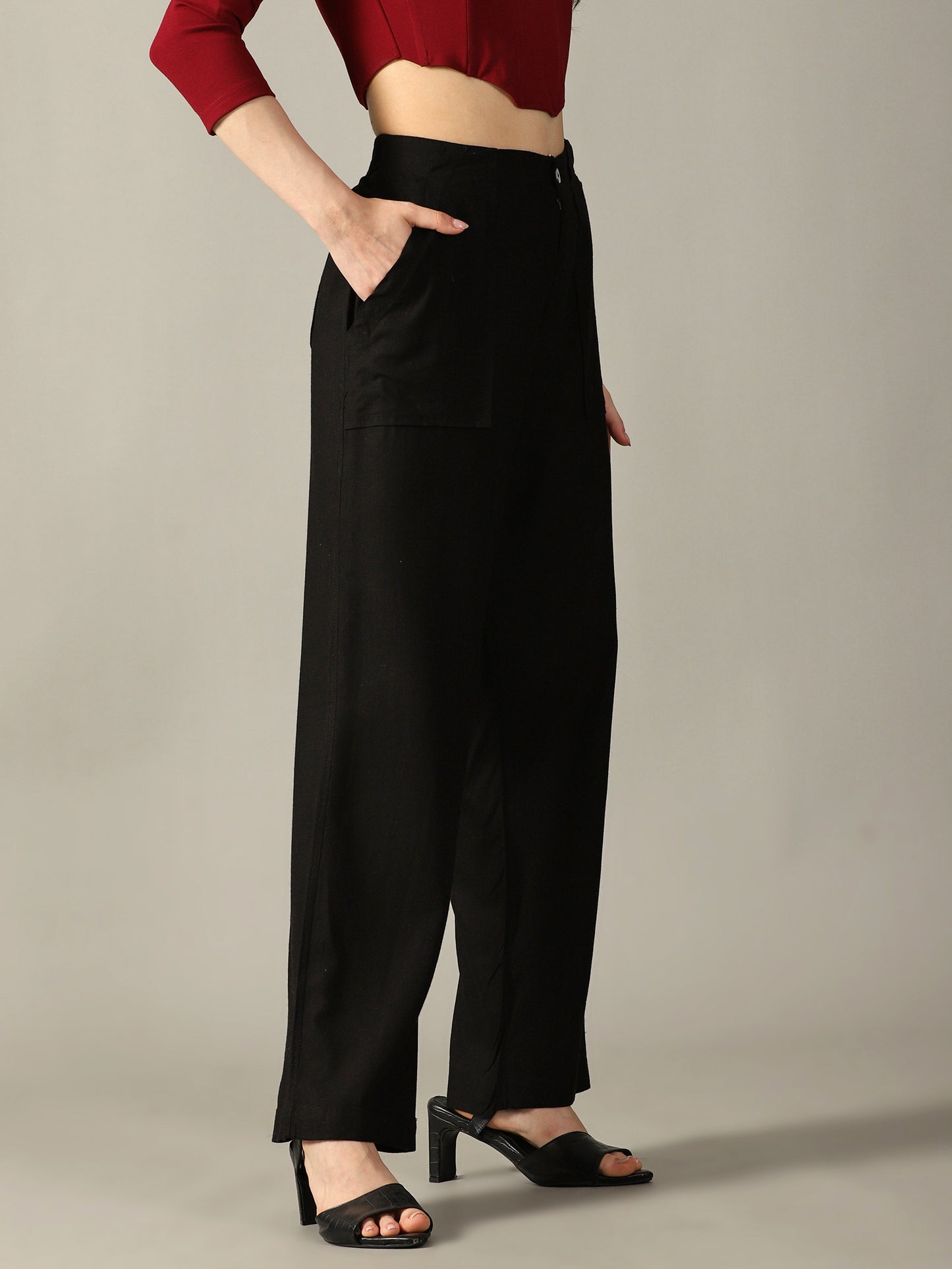 Black Wide Leg Linen Trousers