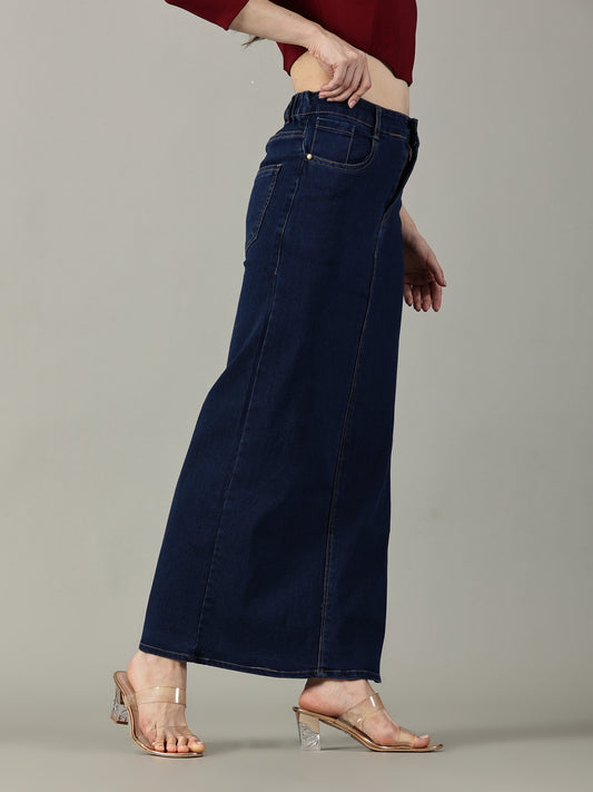 Navy Blue Denim Midi Skirt