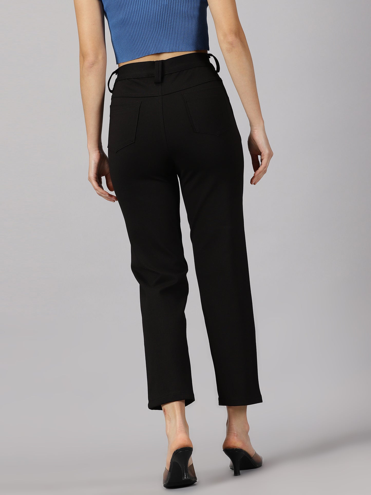 Black Solid four pocket stretchable trousers